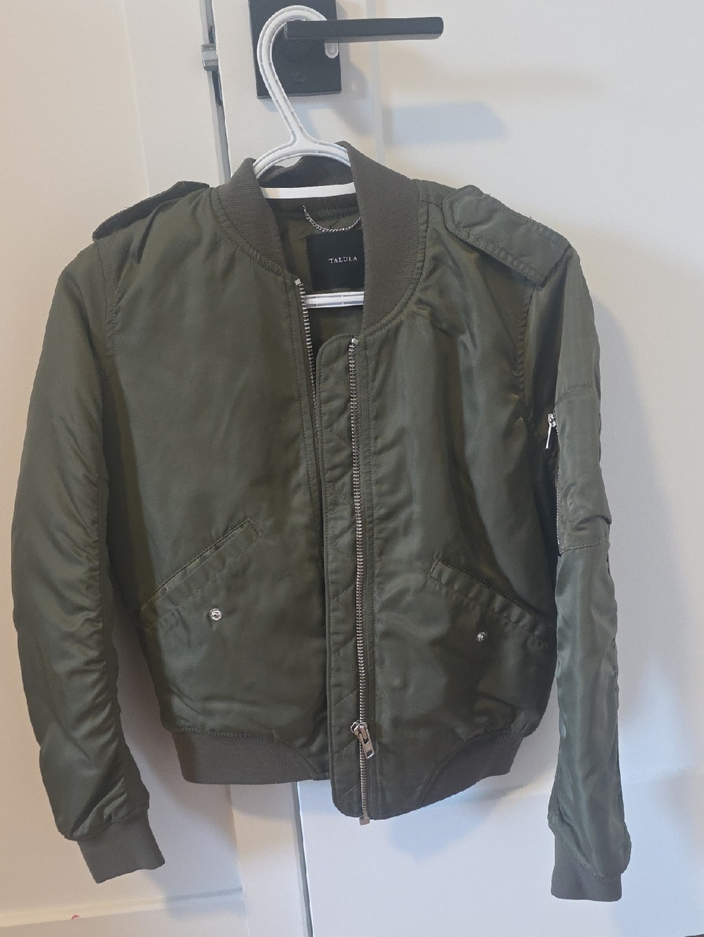 Talula Olive Bomber Jacket with Zip Front